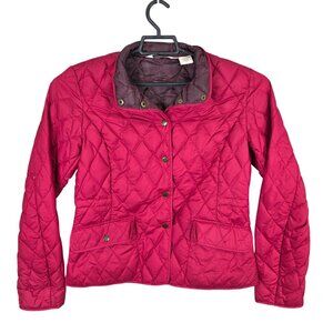Womens Eddie Bauer Red Quilted Goose Down Jacket Snap Button Up Polyester Size M